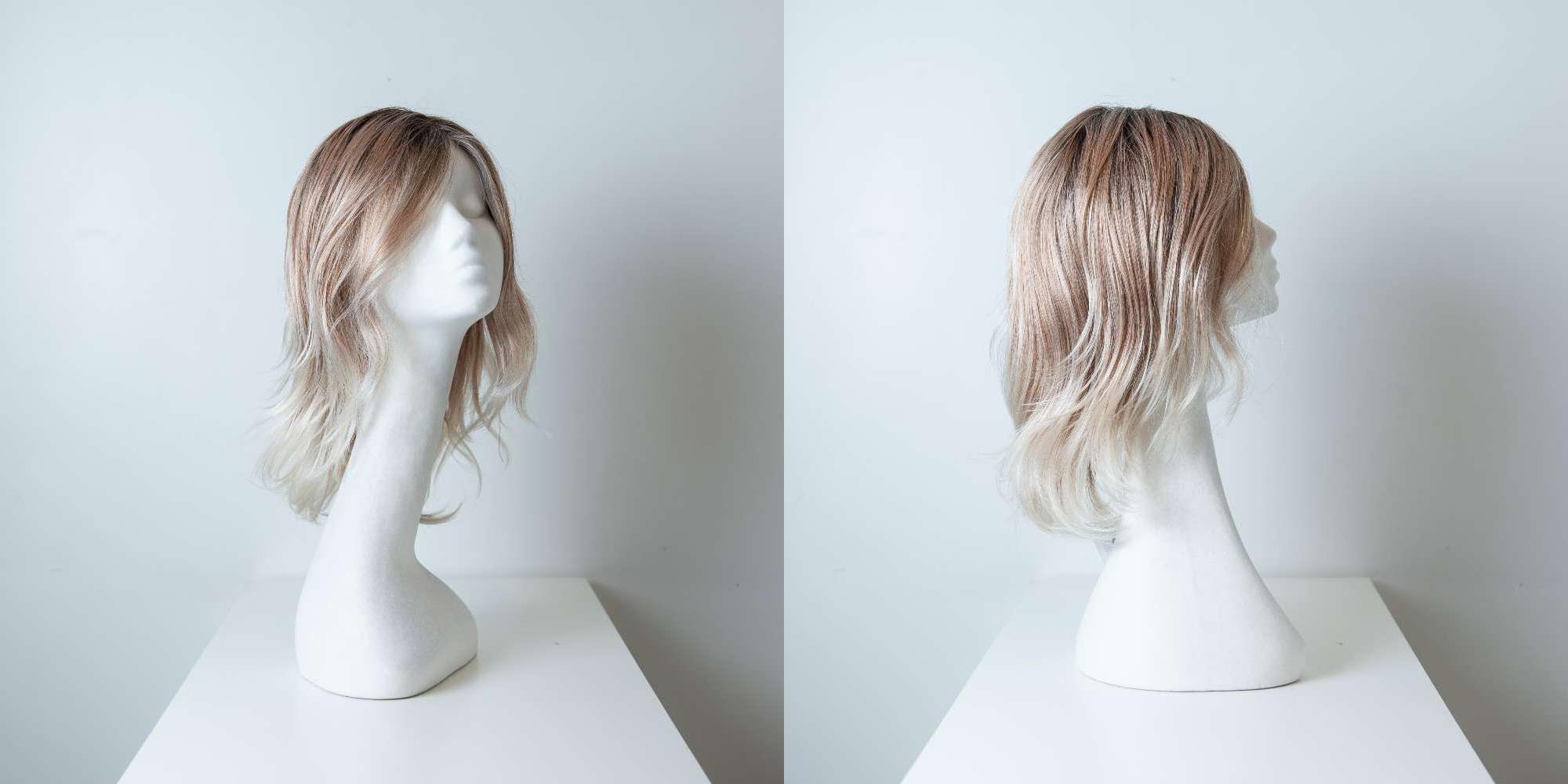 Parrucca capelli sintetici lunghi colorati castano-bianco donna_Leoni-Zazzera